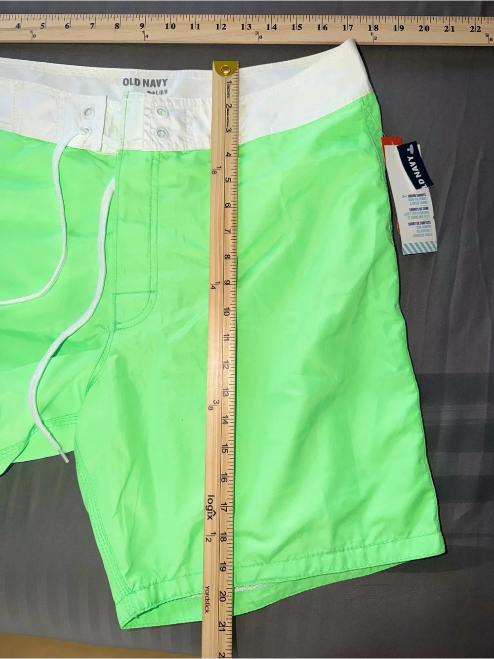 Old Navy Lime Green and White Men's Swim Board Shorts